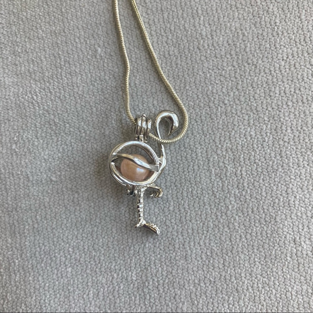 Flamingo pearl cage pendant necklace